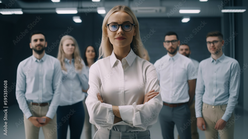 Fototapeta premium Ai generated illustration Smiling confident mature businesswoman leader looking at camera standing