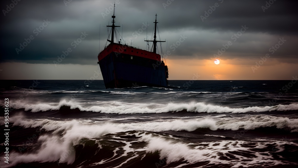 Obraz premium The middle of a sea at midnight with ship