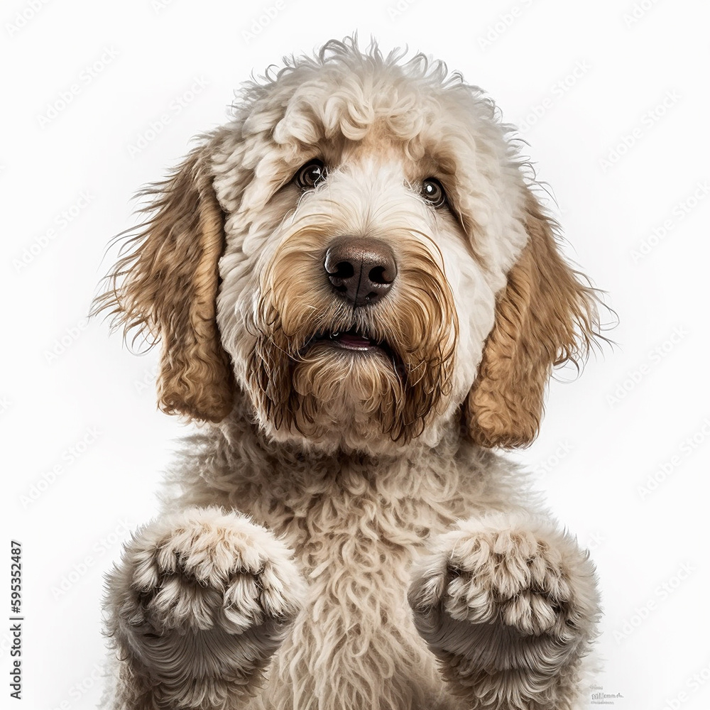 Young Labradoodle dog on white background AI Generated photo