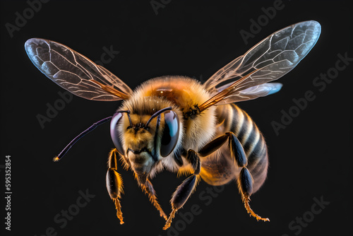 Honey bee macro on a black background, Generative AI 1 © Alina