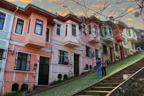 The old historical streets and colorful houses of istanbul Balat © Emrah