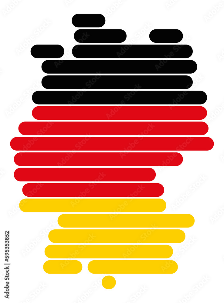 Umriss von Deutschland in Linien mit den Landesfarben Umriss von Deutschland in Linien mit den Landesfarben