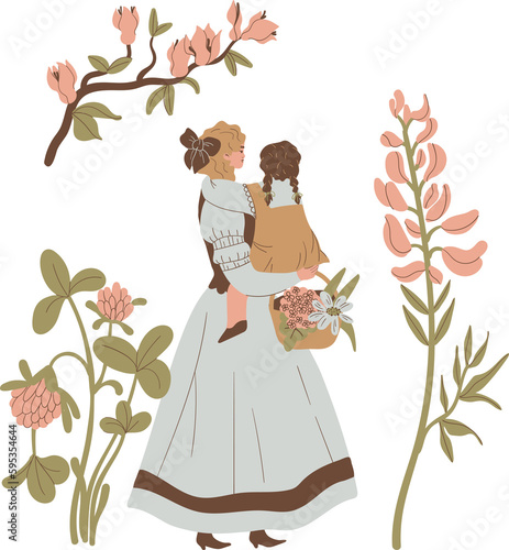 Woman child garden mother's day vintage retro slow living cottagecore