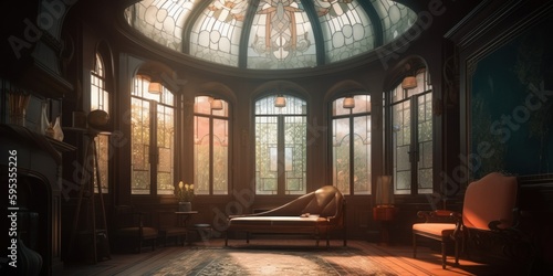 Art nouveau interior design room with beautiful lightning generative ai