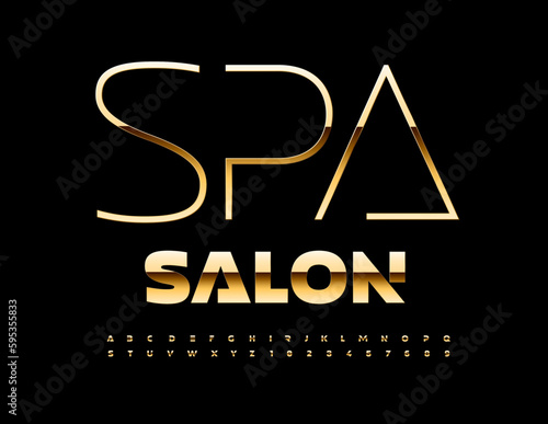 Vector premium sign Spa Salon. Unique Golden Font. Modern Artistic Alphabet Letters, Numbers and Symbols.