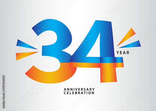 34 year anniversary celebration logotype vector, 34 number design, 34th Birthday invitation, anniversary logo template, logo number design vector, calligraphy font, typography logo, vector design
