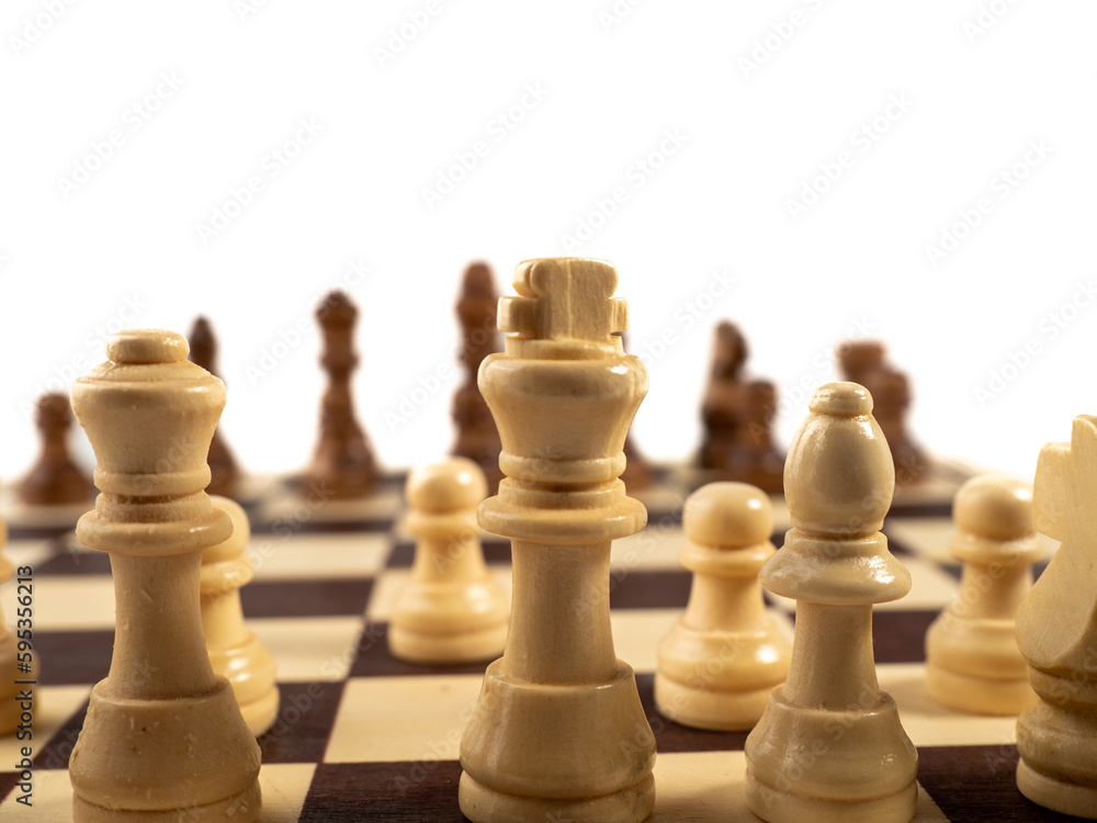 Wooden chess on a white background. Board game chess. Wooden chess on a white background. Board game chess.
