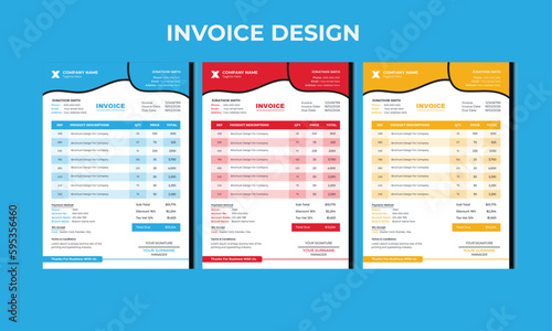 Invoice design for corporate office money bills.