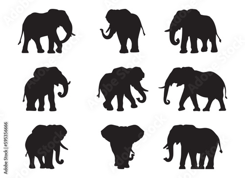 Elephant silhouette set - isolated vector images of wild animals