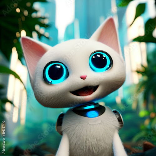 pretty robot kitten with blue eyes  Generative AI
