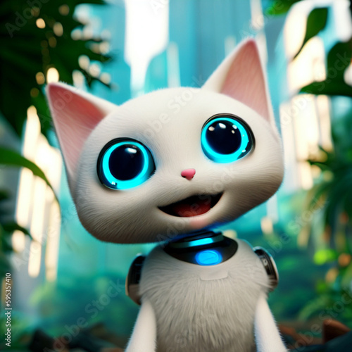 pretty robot kitten with blue eyes, Generative AI