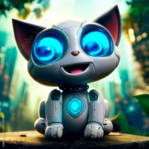 robot kitten smiling looking up, Generative AI