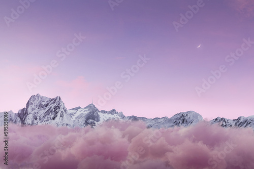 view over pink clouds to the alpstein massif