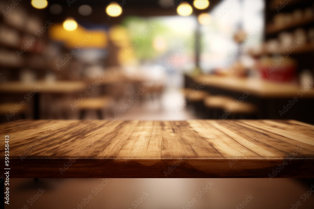 Empty wooden table and interior background, product display, blurred light interior background with bokeh, Ready for product montage