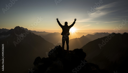 Celebrating success on a mountain top, mountain peak © TimesLight