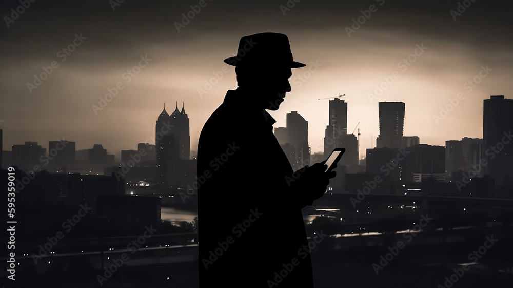 silhouette of a man looking at phone silhouette of a man looking at phone