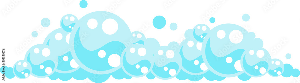 Soap foam bubbles. Cartoon bath suds of shampoo.