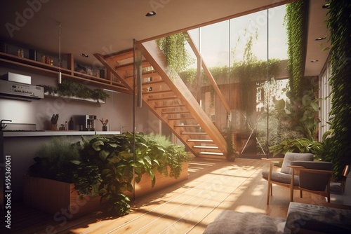 Sustainable living in an environmentally friendly house powered by eco-friendly sources of energy. Generative AI