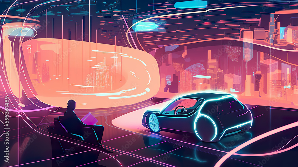 Futuristic electric car grid system that uses AI to generate efficient