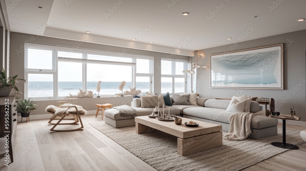 Coastal interior design room with beautiful lightning generative ai Coastal interior design room with beautiful lightning generative ai