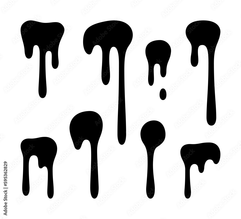 Drip paint. Drip paint silhouette set. Dripping liquid set. Vector illustration Stock Vector