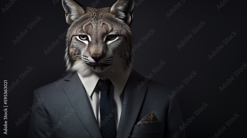 lynx in business suit isolated, generative ai