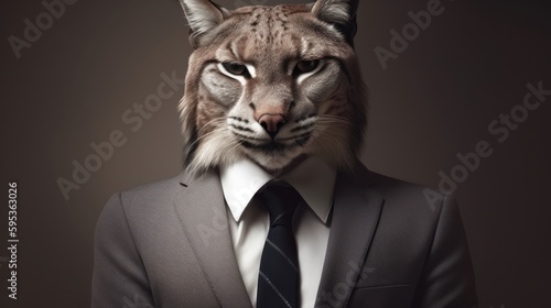 lynx in business suit isolated, generative ai © carballo