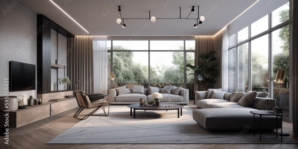 Fototapeta premium Contemporary interior design room with beautiful lightning generative ai