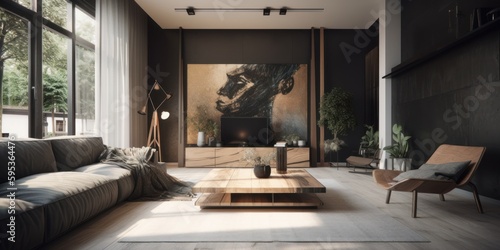 Contemporary interior design room with beautiful lightning generative ai