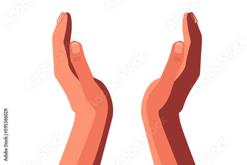 Flat design of the hand holding something. Vector illustration.