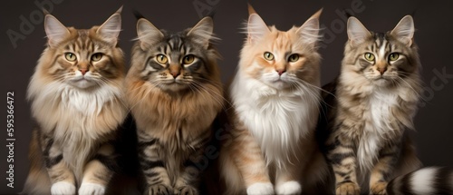 Portrait of a group of beautiful cats close-up on an isolated background. Generative AI © Viktor