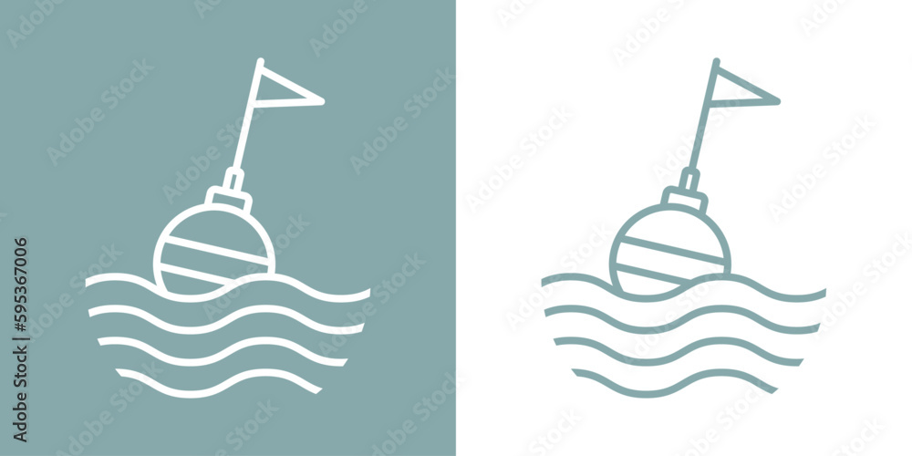 Logo Nautical. Boya de navegación lineal con olas de mar Logo Nautical. Boya de navegación lineal con olas de mar