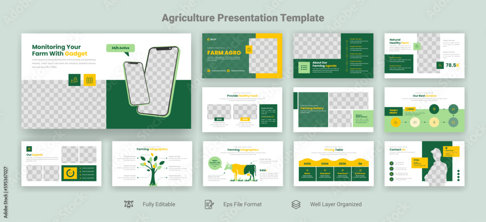 Agriculture powerpoint presentation slide template design set