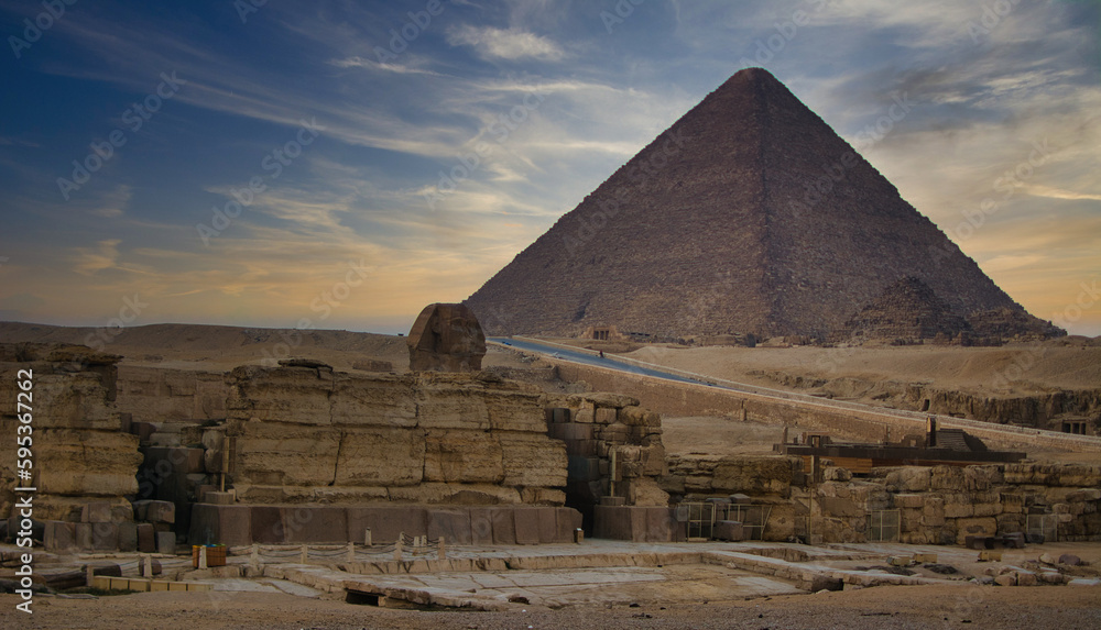Giza Pyramid and Sphinx at Sunset Without Tourists Giza Pyramid and Sphinx at Sunset Without Tourists