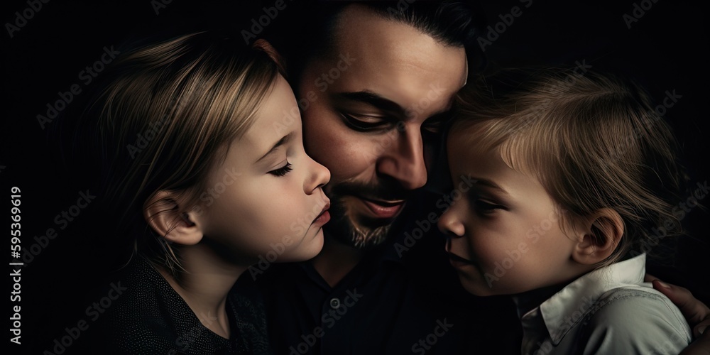 Close up of single father with children - generative AI