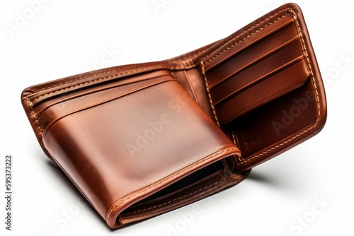 Illustration of a brown leather wallet representing money. Isolated on white. Generative AI