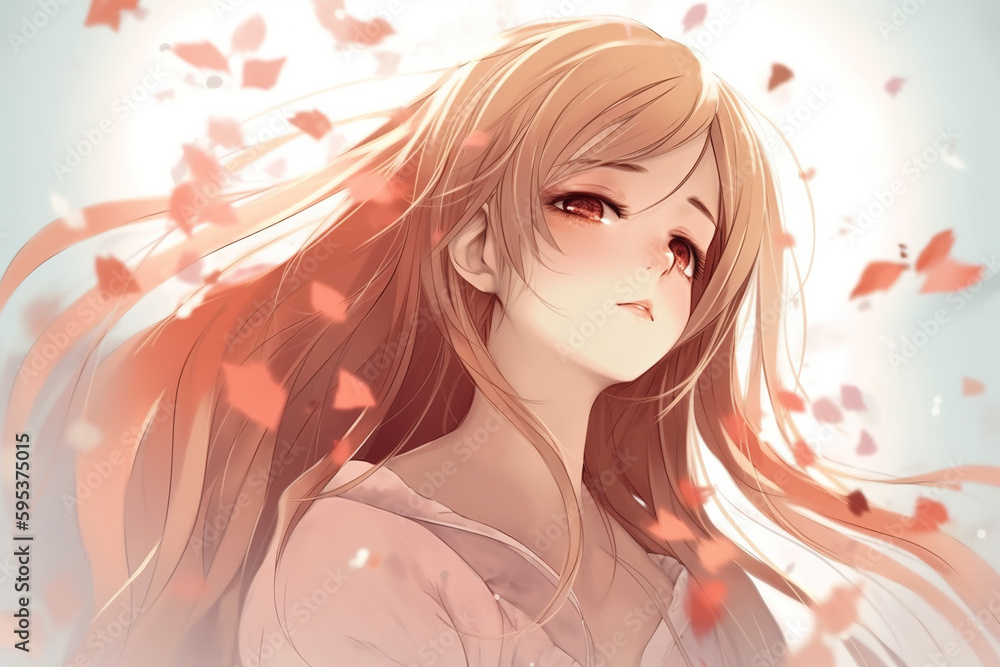 Beautiful sad anime girl. AI generated image.	
