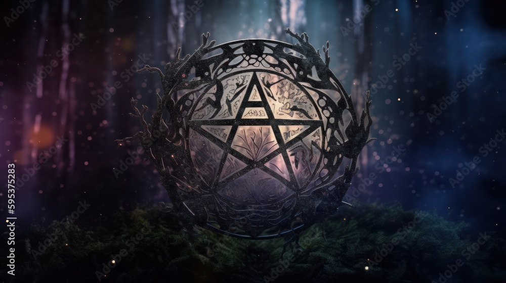 Magic wiccan witchcraft symbol with mystical background fantasy concept generative ai - obrazy, fototapety, plakaty 