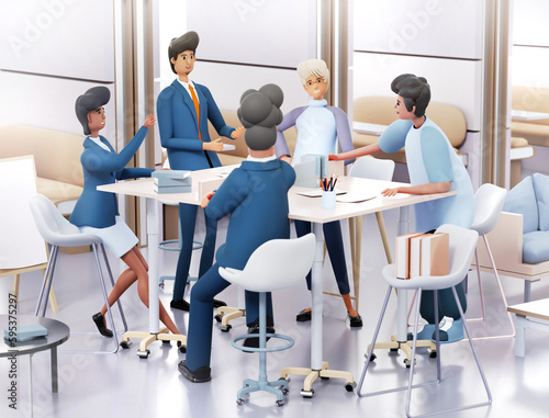 Group of business people having a meeting, collaborating on a project, discussing new ideas. 3D rendering illustration