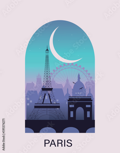 Illustration of Paris city silhouettes in window