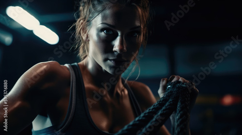 portrait of Powerful attractive muscular woman fitness trainer at the crossfit gym. Generative AI