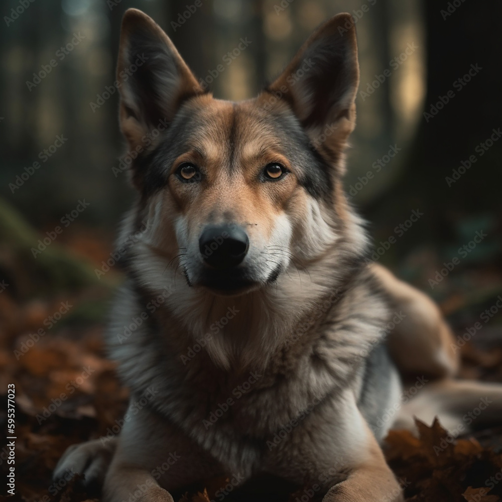 Czechoslovakian Wolfdog in a fantasy forest Czechoslovakian Wolfdog in a fantasy forest