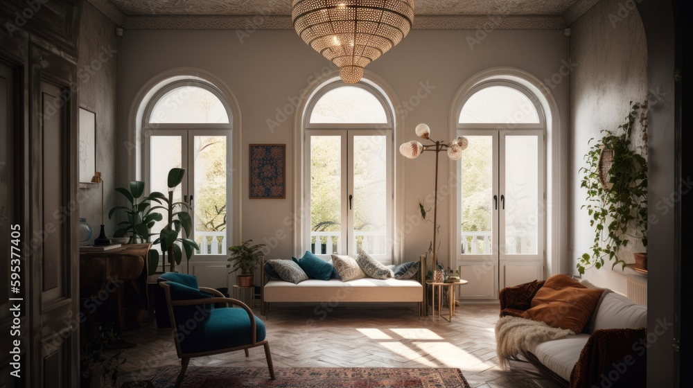 Mediterranean interior design room with beautiful lightning generative ai
