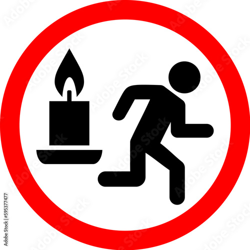 Never leave burning candles unattended, fire safety sign