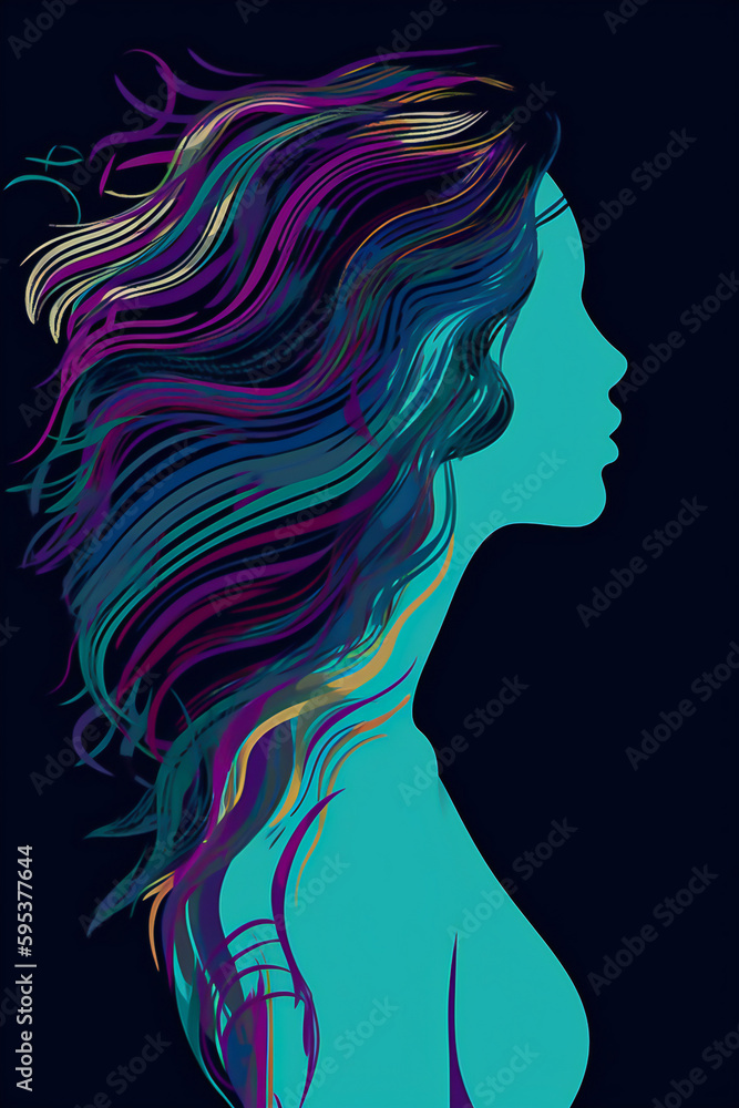 Silhouette of a woman, turquoise, colours  - generative AI, KI