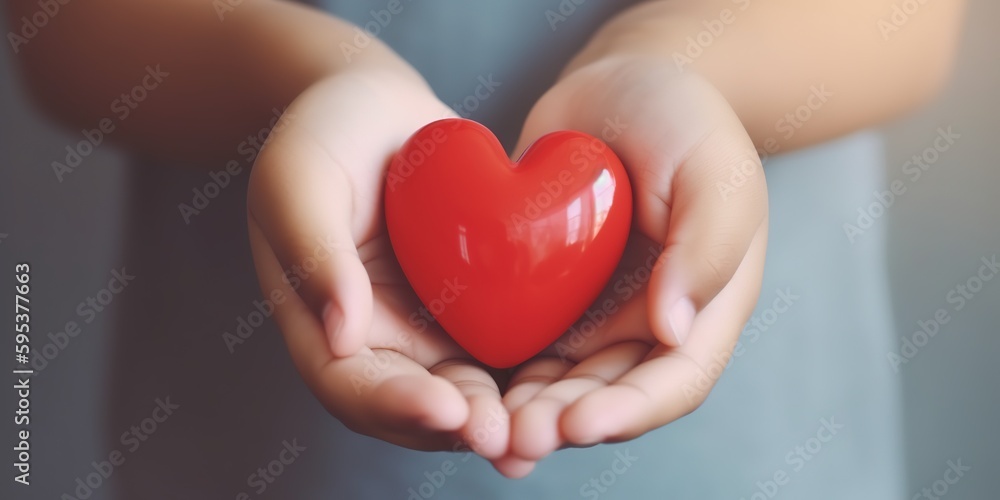 Child hands holding red heart,health care, donate and family insurance concept,world heart day, world health day, CSR responsibility, adoption foster family, hope, gratitude, kind, generative ai Child hands holding red heart,health care, donate and family insurance concept,world heart day, world health day, CSR responsibility, adoption foster family, hope, gratitude, kind, generative ai