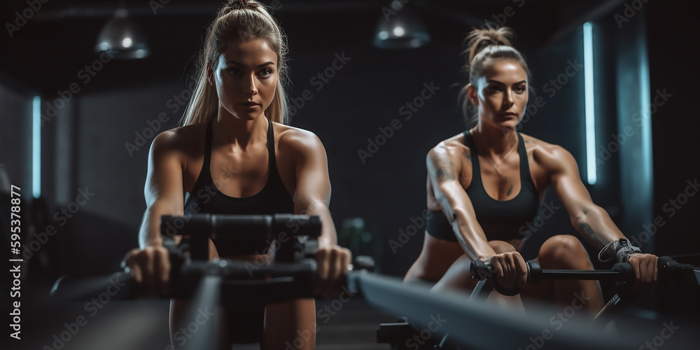 Frau trainiert im Fitness Studio KI Frau trainiert im Fitness Studio KI