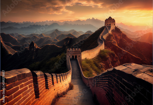 Great Wall of China at night. photo