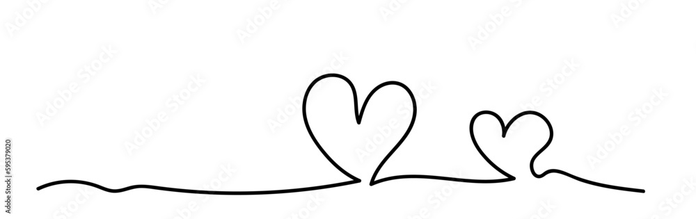Abstract continuous line drawing of love sign with two hearts. Symbol of love. Trendy minimalist illustration of hearts isolated on white background. Black doodles on a white background. Abstract continuous line drawing of love sign with two hearts. Symbol of love. Trendy minimalist illustration of hearts isolated on white background. Black doodles on a white background.