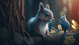 Squirrel and blue bird AI Generated image